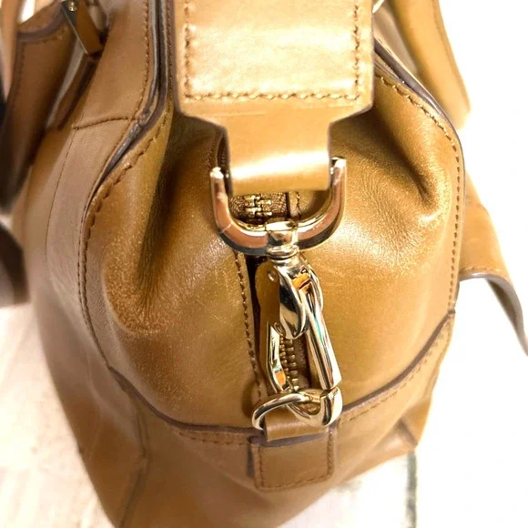 Anya Hindmarch Tan Gold Leather Suede Shoulder Crossbody Designer Bag Purse
